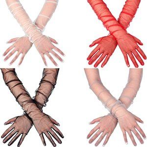 Women's Tulle Long Wedding Bridal Gloves 27" White A006